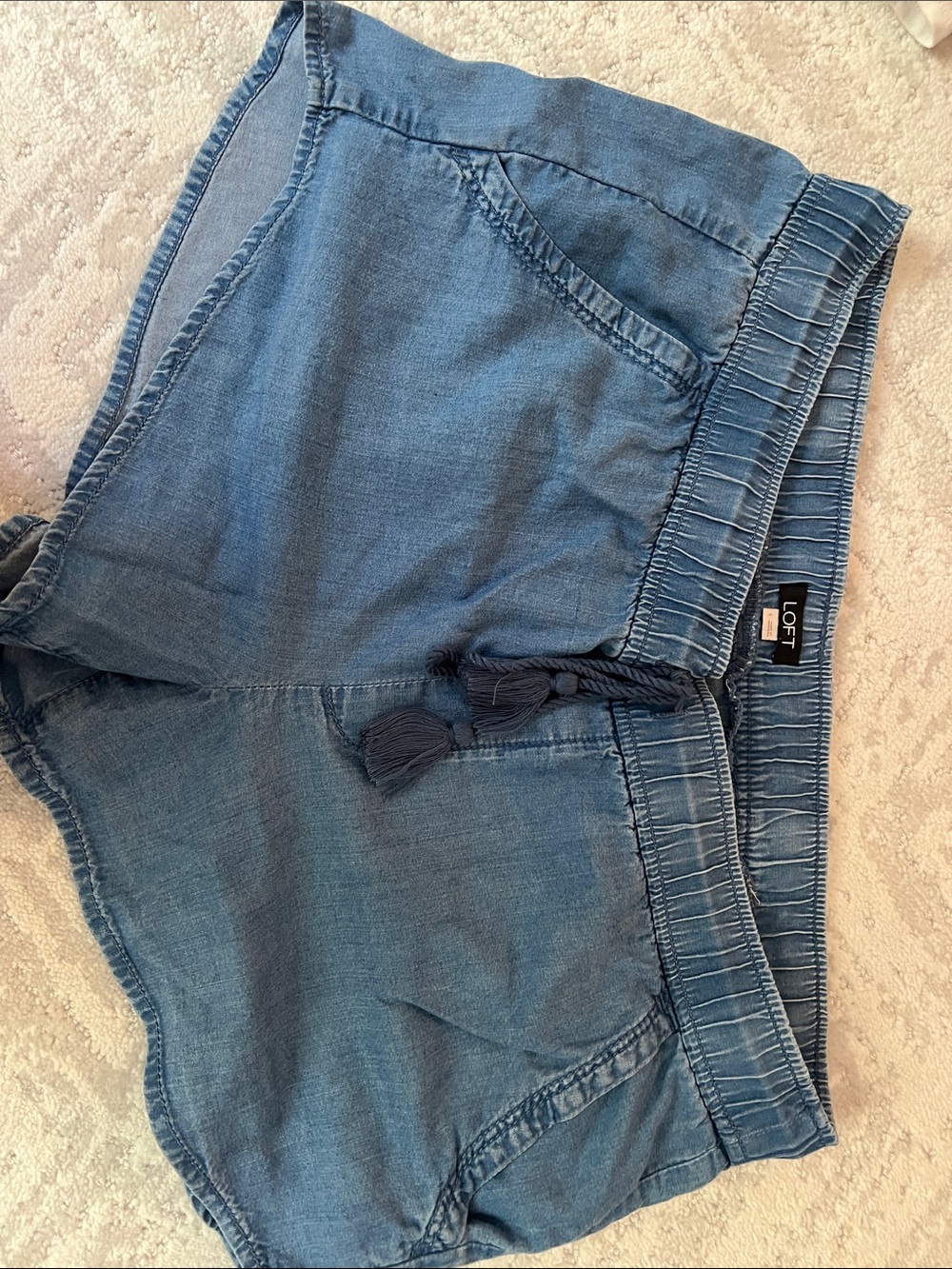 LOFT Blue Denim-Look Drawstring Shorts